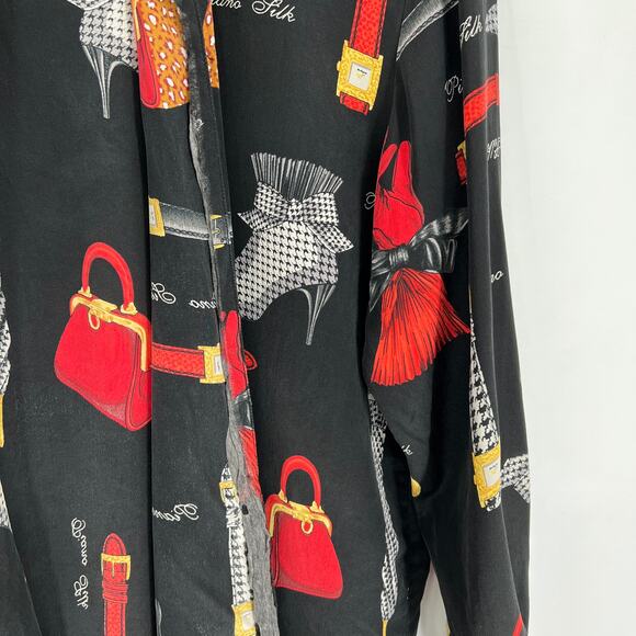 Vintage Baroque Piano Novelty Print 100% Silk Button Down Blouse Medium - Picture 6 of 7